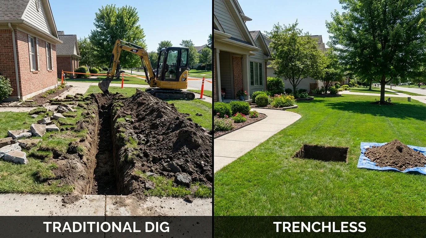 Trenchless sewer repair with minimal yard damage versus traditional excavation in Etowah, NC